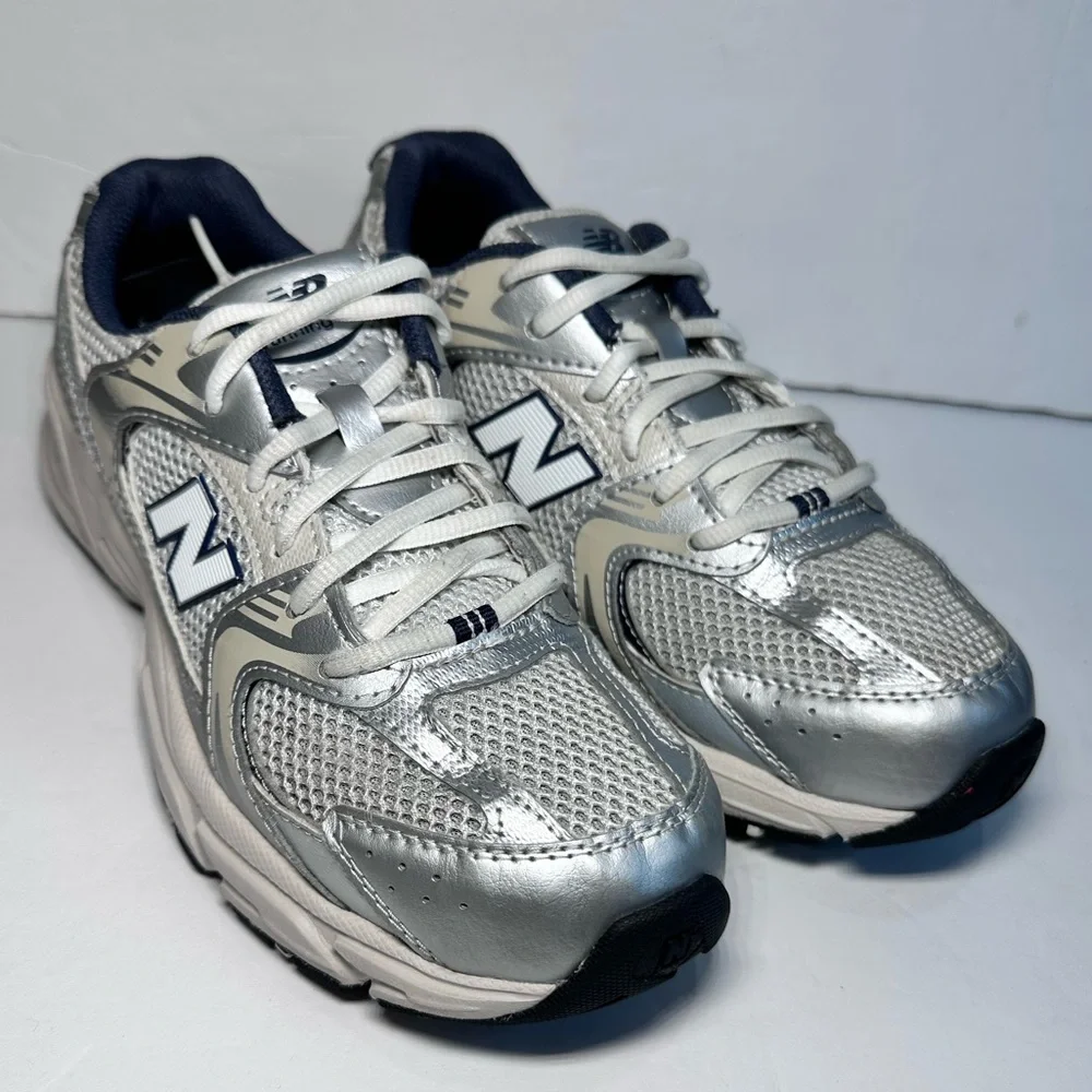 New Balance Silver and Navy Kids' Sneakers 6.5